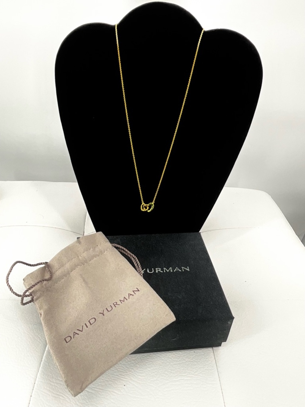 David Yurman Silver Gold Double Heart Knot Pendant Necklace 18”